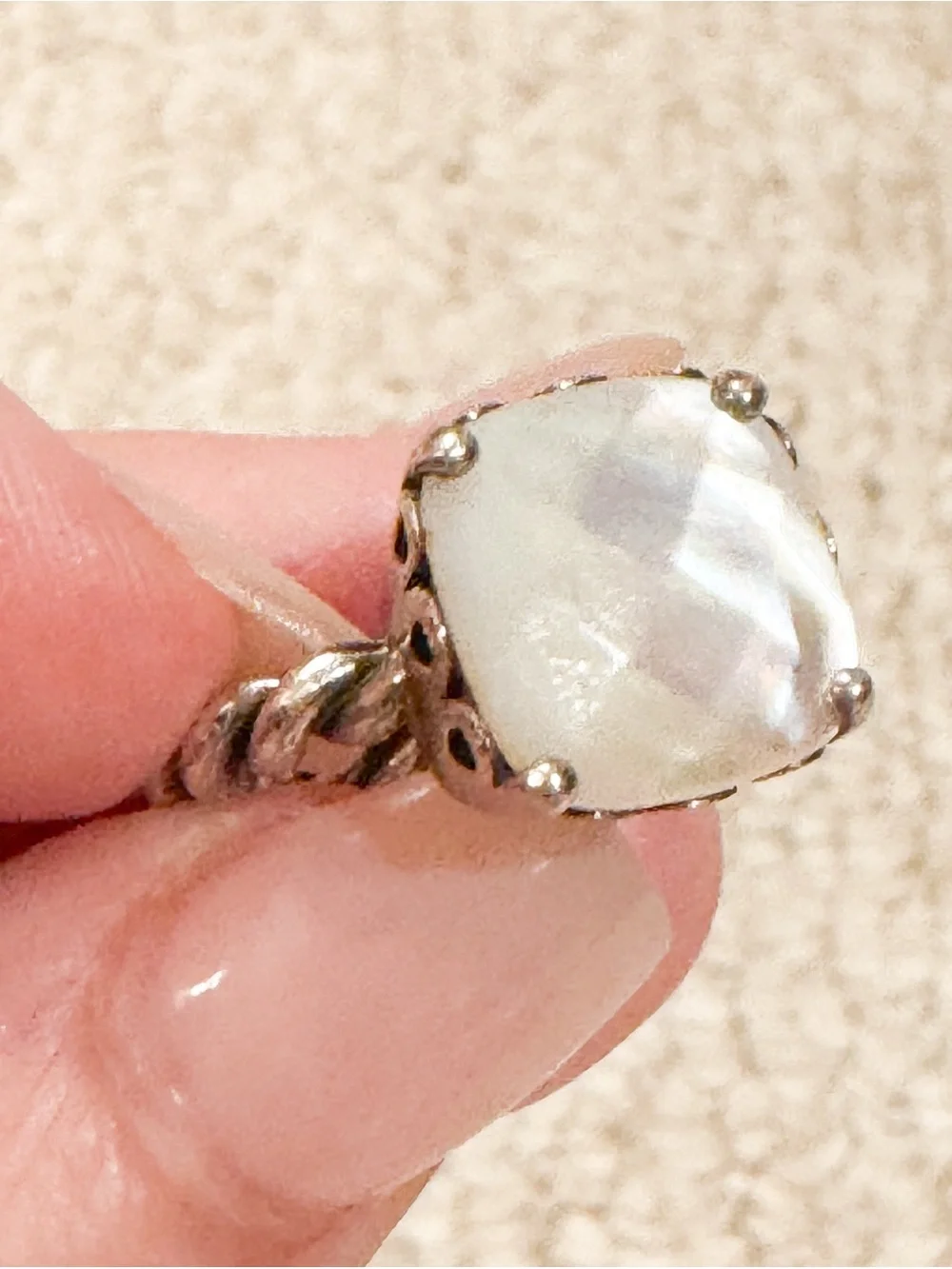 Pandora Cushion Mother of Pearl Ring Twisted Silver Band Size 7 - Women Jewelry